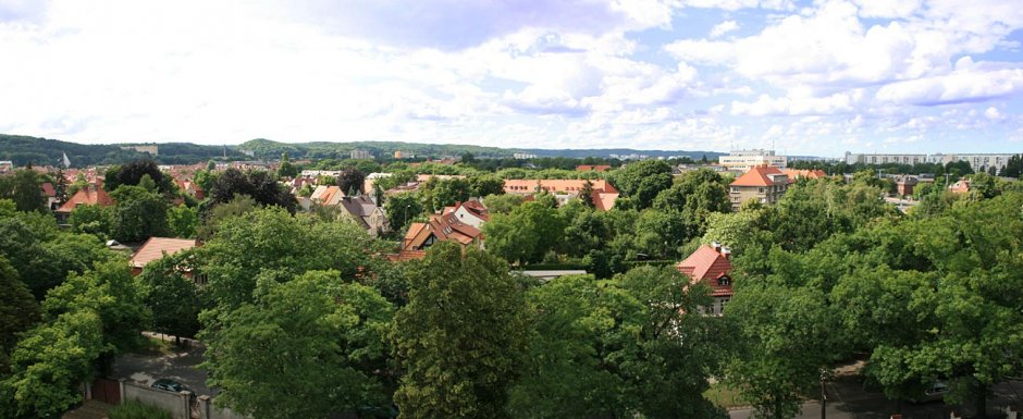 View on villas and parks of Strzyża and upper Oliwa
